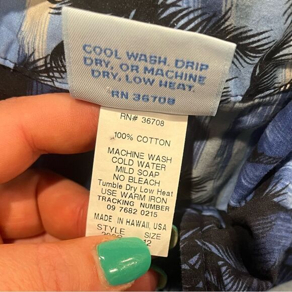 RJC Boys Youth Hawaiian Button-Up Shirt Short Sleeve Palm Trees Blue Size 12 - Picture 3 of 4